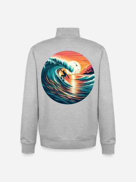 Sunset Surfer - Unisex Organic Zip Sweatshirt by Stanley/Stella - heather grey