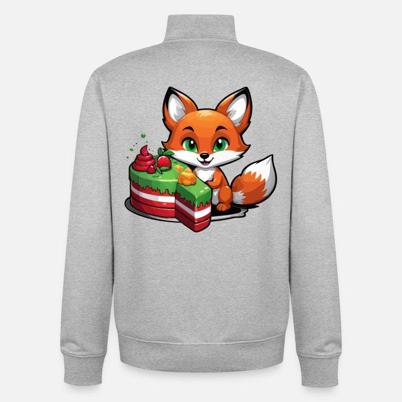 Petit renard avec gâteau d’anniversaire - Sweat zippé unisexe en coton bio Stanley/Stella - gris chiné