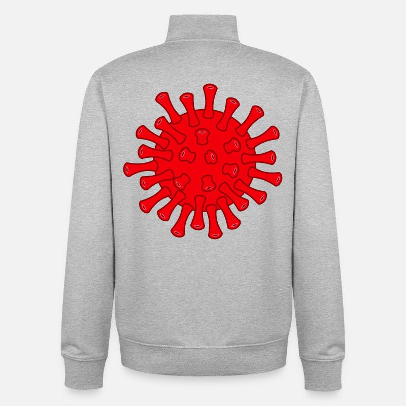 Illustration de la molécule rouge Covid - Sweat zippé unisexe en coton bio Stanley/Stella - gris chiné