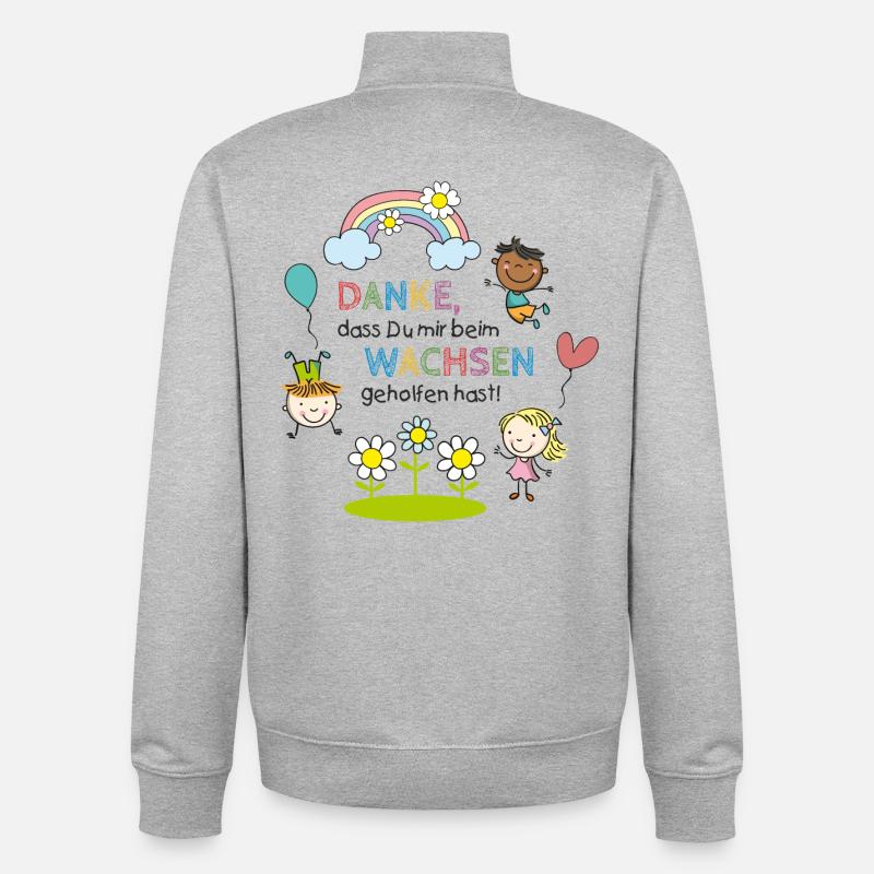 Dankesspruch Kita | Kinder - Regenbogen - Blumen  - Unisex Organic Zip Sweatshirt von Stanley/Stella - Grau meliert