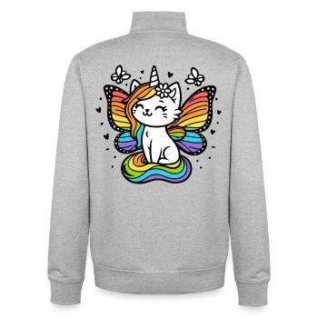 Chat licorne ailé (coloré) - Sweat zippé unisexe en coton bio Stanley/Stella - gris chiné - Dos - AI Model Male 185 light (185cm)