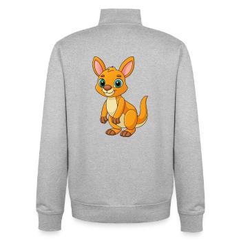 Kangourou mignon mascotte personnage de dessin animé Kawaii - Sweat zippé unisexe en coton bio Stanley/Stella - gris chiné - Dos - AI Model Male 185 light (185cm)