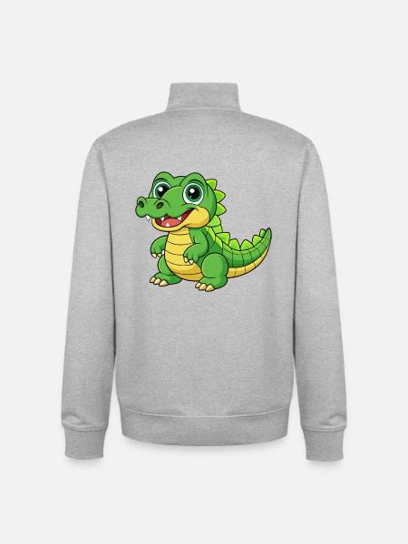 Cocodrilo Linda Mascota Personaje De Dibujos Animados Kawaii - Sudadera unisex con cremallera de algodón orgánico de Stanley/Stella - gris jaspeado