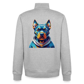 Cao De Castro Laboreiro Hunderasse Karikatur Kawaii - Unisex Organic Zip Sweatshirt von Stanley/Stella - Grau meliert - Hinten - AI Model Male 185 light (185cm)