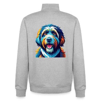 Catalan Sheepdog Breed Colorful Cartoon Kawaii - Unisex Organic Zip Sweatshirt by Stanley/Stella - heather grey - Back - AI Model Male 185 light (185cm)