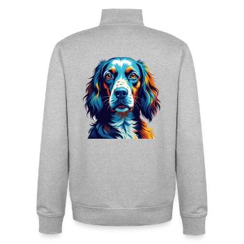 Englisch Setter Hund Rasse Bunt Karikatur Kawaii - Unisex Organic Zip Sweatshirt von Stanley/Stella - Grau meliert - Hinten - AI Model Male 185 light (185cm)