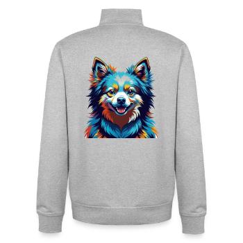 Spitz japonais chien race dessin animé coloré Kawaii - Sweat zippé unisexe en coton bio Stanley/Stella - gris chiné - Dos - AI Model Male 185 light (185cm)