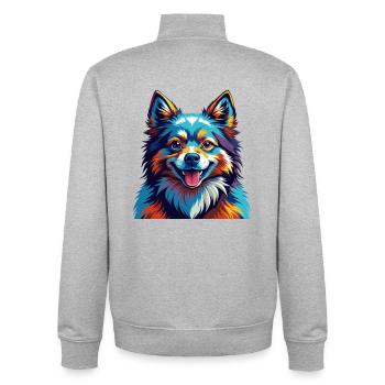 Spitz indien chien race Dessin animé coloré Kawaii - Sweat zippé unisexe en coton bio Stanley/Stella - gris chiné - Dos - AI Model Male 185 light (185cm)