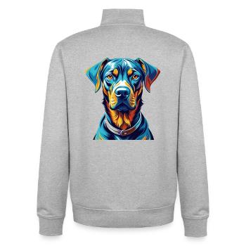Rhodesian Ridgeback Chien Race Dessin animé Kawaii - Sweat zippé unisexe en coton bio Stanley/Stella - gris chiné - Dos - AI Model Male 185 light (185cm)