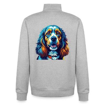Cocker américain Spaniel Chien Race Dessin animé Kawaii - Sweat zippé unisexe en coton bio Stanley/Stella - gris chiné - Dos - AI Model Male 185 light (185cm)