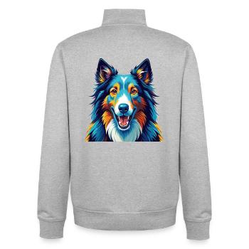Scotch Collie Dog Breed Colorful Cartoon Kawaii - Unisex Organic Zip Sweatshirt by Stanley/Stella - heather grey - Back - AI Model Male 185 light (185cm)