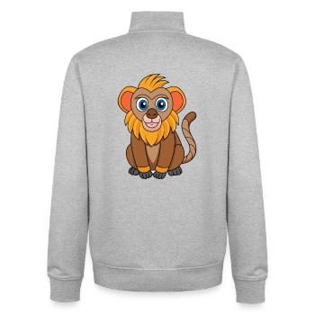 Babouin Mascotte mignonne Personnage de dessin animé Kawaii - Sweat zippé unisexe en coton bio Stanley/Stella - gris chiné - Dos - AI Model Male 185 light (185cm)