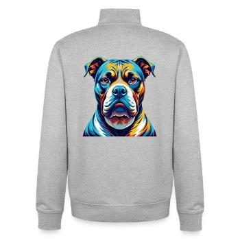 Bouledogue américain race coloré dessin animé Kawaii - Sweat zippé unisexe en coton bio Stanley/Stella - gris chiné - Dos - AI Model Male 185 light (185cm)
