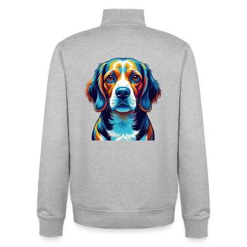 Beagle Harrier Chien Race Coloré Dessin animé Kawaii - Sweat zippé unisexe en coton bio Stanley/Stella - gris chiné - Dos - AI Model Male 185 light (185cm)