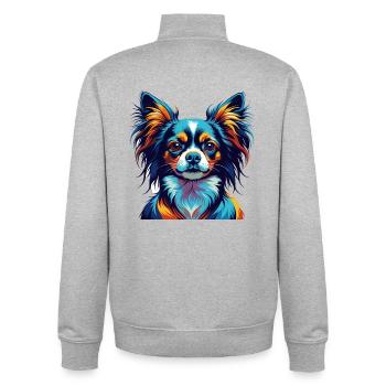 Continental Toy Spaniel Dog Breed Cartoon Kawaii - Unisex Organic Zip Sweatshirt by Stanley/Stella - heather grey - Back - AI Model Male 185 light (185cm)