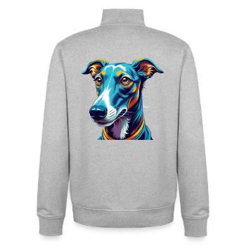 lévrier chien race dessin animé coloré kawaii - Sweat zippé unisexe en coton bio Stanley/Stella - gris chiné - Dos - AI Model Male 185 light (185cm)