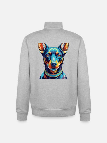 Manchester Terrier Dog Breed Cartoon Kawaii - Unisex Organic Zip Sweatshirt by Stanley/Stella - heather grey
