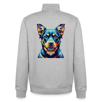 Black Tan Dog Breed Colorful Cartoon Kawaii - Unisex Organic Zip Sweatshirt by Stanley/Stella - heather grey - Back - AI Model Male 185 light (185cm)