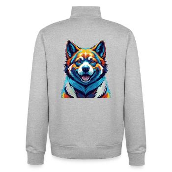 Amerikanische Akita Hunderasse Bunte Karikatur Kawaii - Unisex Organic Zip Sweatshirt von Stanley/Stella - Grau meliert - Hinten - AI Model Male 185 light (185cm)