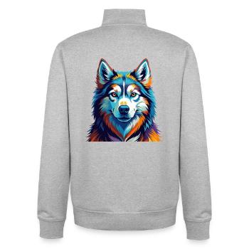 Siberian Husky Hunderasse Bunte Karikatur Kawaii - Unisex Organic Zip Sweatshirt von Stanley/Stella - Grau meliert - Hinten - AI Model Male 185 light (185cm)