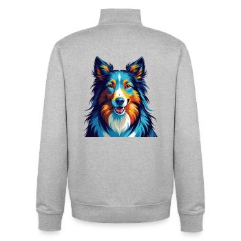 Scotch Collie Dog Breed Colorful Cartoon Kawaii - Unisex Organic Zip Sweatshirt by Stanley/Stella - heather grey - Back - AI Model Male 185 light (185cm)