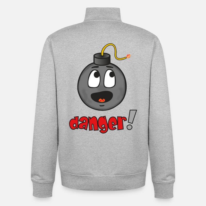 Danger Visage Explosif - Émoticône Drôle - Sweat zippé unisexe en coton bio Stanley/Stella - gris chiné