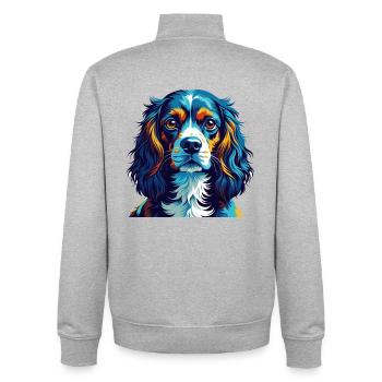 Norfolk Spaniel Hunderasse Bunte Karikatur Kawaii - Unisex Organic Zip Sweatshirt von Stanley/Stella - Grau meliert - Hinten - AI Model Male 185 light (185cm)