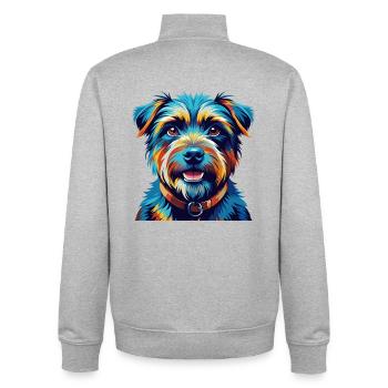 Norfolk Terrier Hunderasse Bunte Karikatur Kawaii - Unisex Organic Zip Sweatshirt von Stanley/Stella - Grau meliert - Hinten - AI Model Male 185 light (185cm)