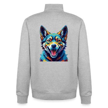 Neuguinea Singende Hunderasse Karikatur Kawaii - Unisex Organic Zip Sweatshirt von Stanley/Stella - Grau meliert - Hinten - AI Model Male 185 light (185cm)