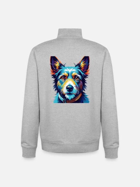 Portugisisk Podengo Pequeno hunderace tegneserie - Stanley/Stella unisex sweatshirt med lynlås i økologisk - grå meleret