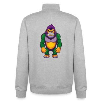 Gorilla Funny Kawaii Cartoon Character Clipart - Unisex Organic Zip Sweatshirt by Stanley/Stella - heather grey - Back - AI Model Male 185 light (185cm)