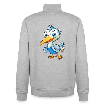 Heron Cute Cartoon Character Kawaii Clipart - Unisex Organic Zip Sweatshirt by Stanley/Stella - heather grey - Back - AI Model Male 185 light (185cm)