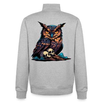 Mystic Owl Sitting on Skull - Unisex Organic Zip Sweatshirt by Stanley/Stella - heather grey - Back - AI Model Male 185 light (185cm)