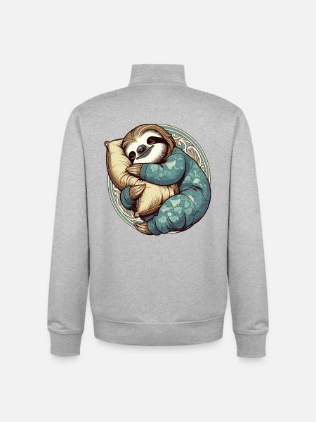 Sloth Sleeping Passion Gift - Unisex Organic Zip Sweatshirt by Stanley/Stella - heather grey