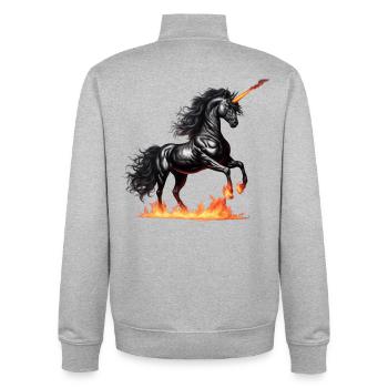 La puissante licorne noire - Sweat zippé unisexe en coton bio Stanley/Stella - gris chiné - Dos - AI Model Male 185 light (185cm)