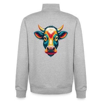 vache mignon kawaii dessin animé clipart visage d’animal - Sweat zippé unisexe en coton bio Stanley/Stella - gris chiné - Dos - AI Model Male 185 light (185cm)