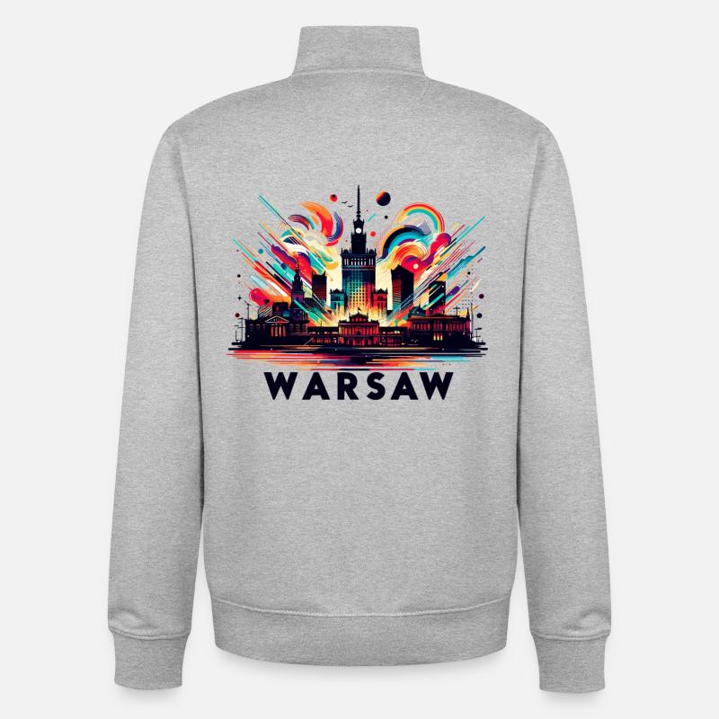 Varsovie Capitale Pologne Cadeau - Sweat zippé unisexe en coton bio Stanley/Stella - gris chiné