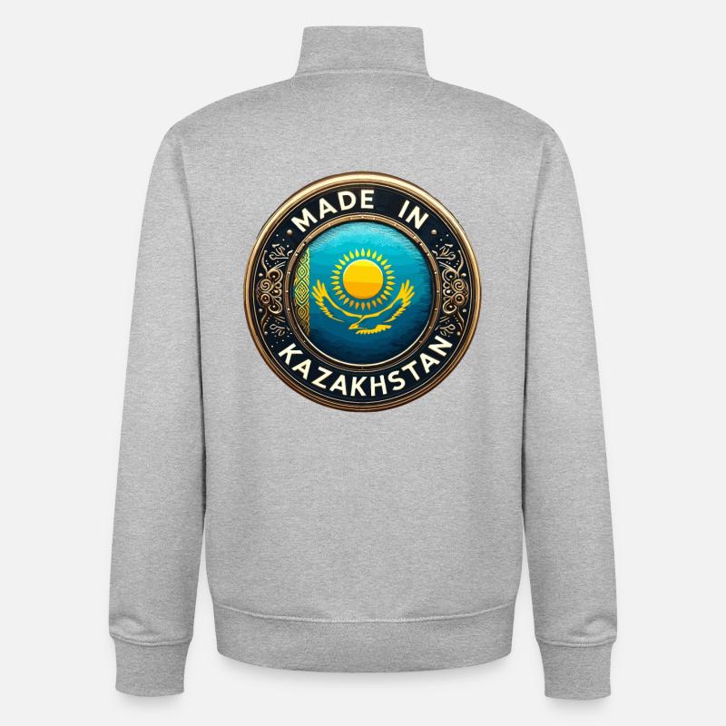 Made in Kazakhstan Eagle Gift - Unisex Organic Zip Sweatshirt by Stanley/Stella - heather grey