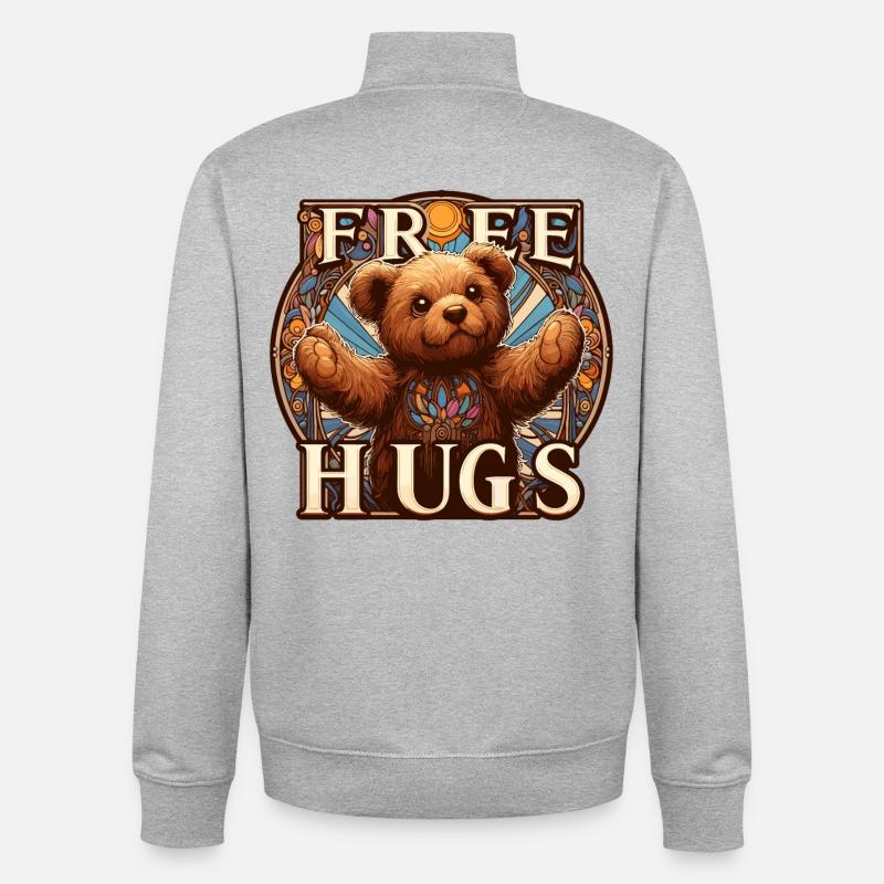 Teddy Gratis Umarmungen Geschenk - Unisex Organic Zip Sweatshirt von Stanley/Stella - Grau meliert