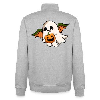 Halloween Ghost Bat Wings Jack-o'-lantern - Unisex Organic Zip Sweatshirt by Stanley/Stella - heather grey - Back - AI Model Male 185 light (185cm)