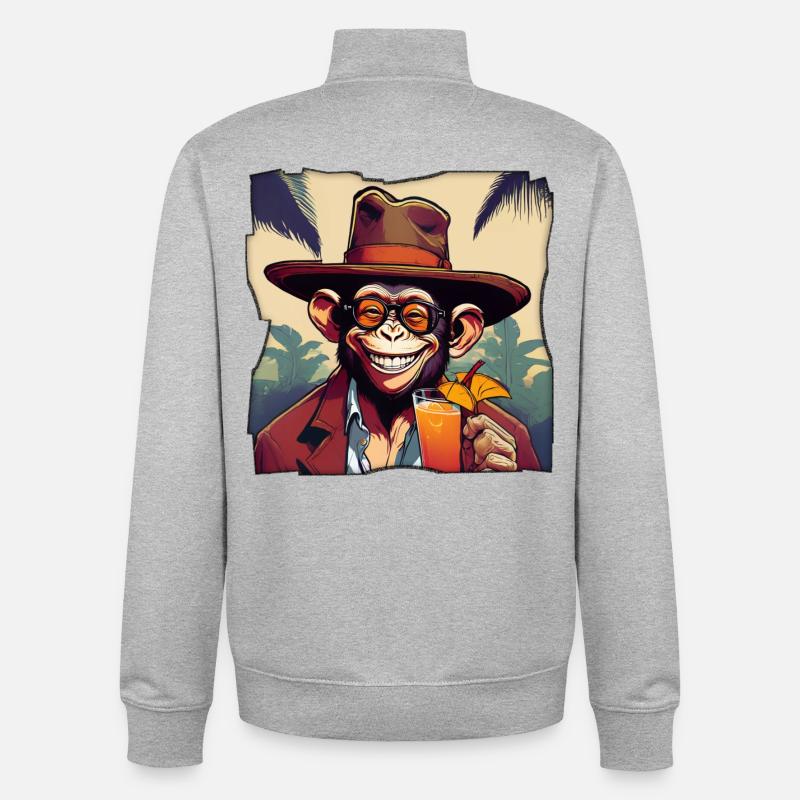 Monkey with cocktail! - Unisex Organic Zip Sweatshirt by Stanley/Stella - heather grey
