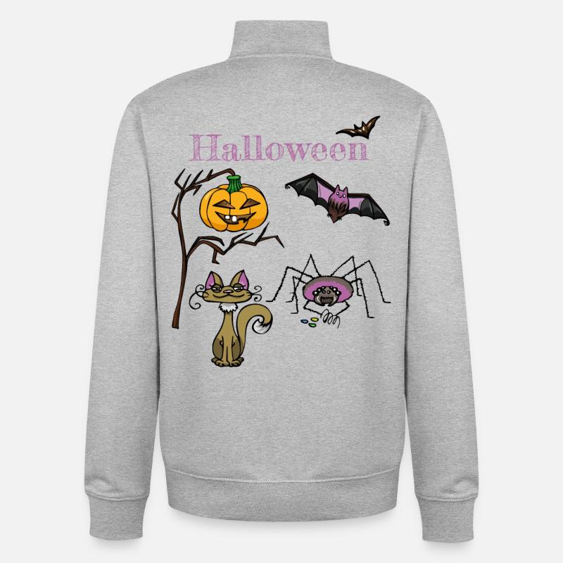 Halloween Pumpkin and Bat Design - Unisex Organic Zip Sweatshirt by Stanley/Stella - heather grey