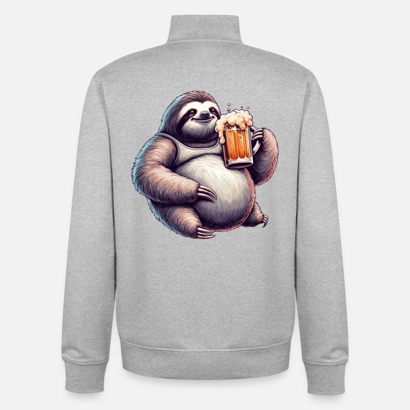 Dad Bod Bierbauch Bier Faultier Geschenk - Unisex Organic Zip Sweatshirt von Stanley/Stella - Grau meliert