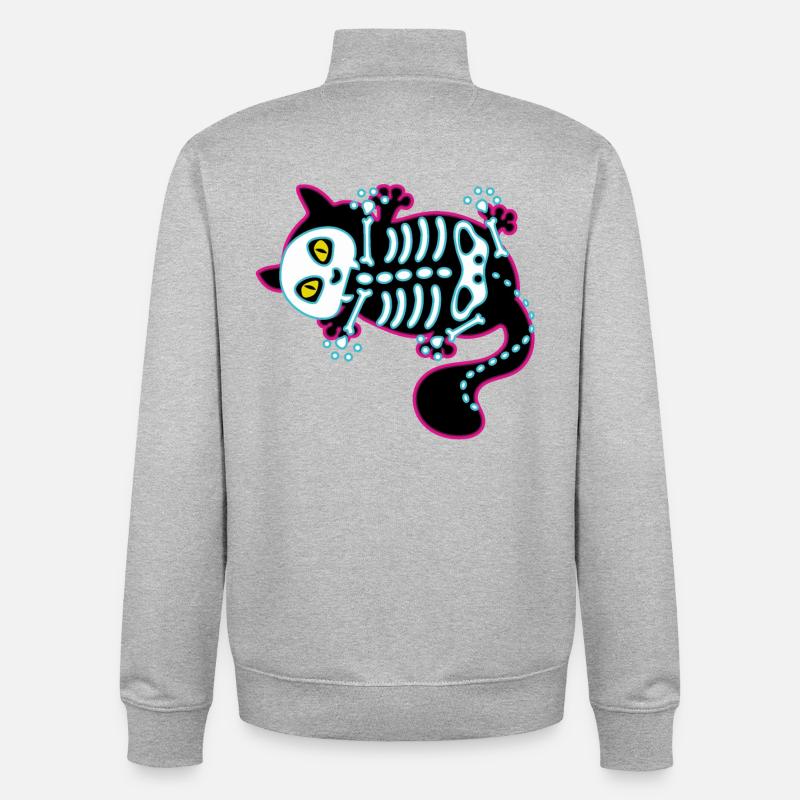 Chat drôle – humour d’Halloween - Sweat zippé unisexe en coton bio Stanley/Stella - gris chiné
