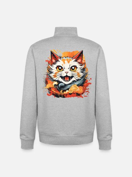 Katze Anime Stil - Unisex Organic Zip Sweatshirt von Stanley/Stella - Grau meliert