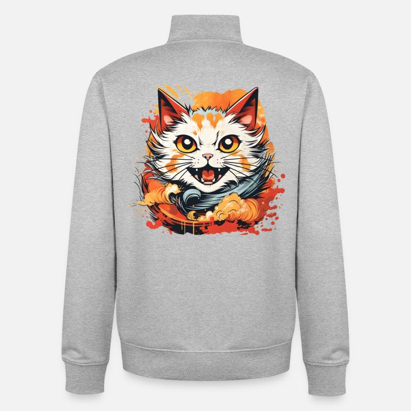 Style d’anime de chat - Sweat zippé unisexe en coton bio Stanley/Stella - gris chiné