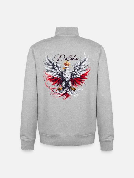Polska Polska Polski Czerwony Orzeł Złoty Korona - Bluza unisex rozpinana z bawełny organicznej Stanley/Stella - szary melanż