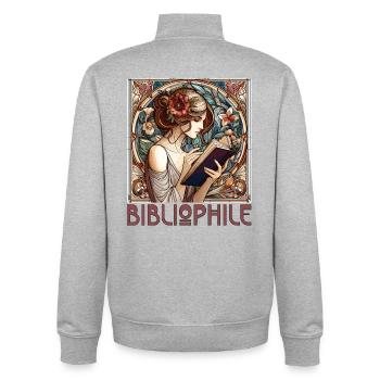 Femme bibliophile Livre Livres Lecture Cadeau - Sweat zippé unisexe en coton bio Stanley/Stella - gris chiné - Dos - AI Model Male 185 light (185cm)
