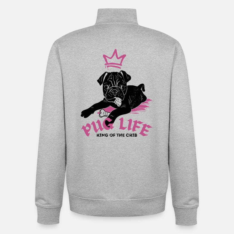 Pug Life – Mops mit Krone - Unisex Organic Zip Sweatshirt von Stanley/Stella - Grau meliert