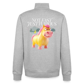 Not Fast, Just Furious – Angry Unicorn - Unisex Organic Zip Sweatshirt by Stanley/Stella - heather grey - Back - AI Model Male 185 light (185cm)
